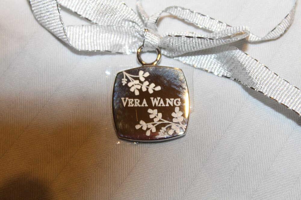 Vera Wang Silver Tone Engraved Floral Logo Charm Pendant Ornament Lot of 4